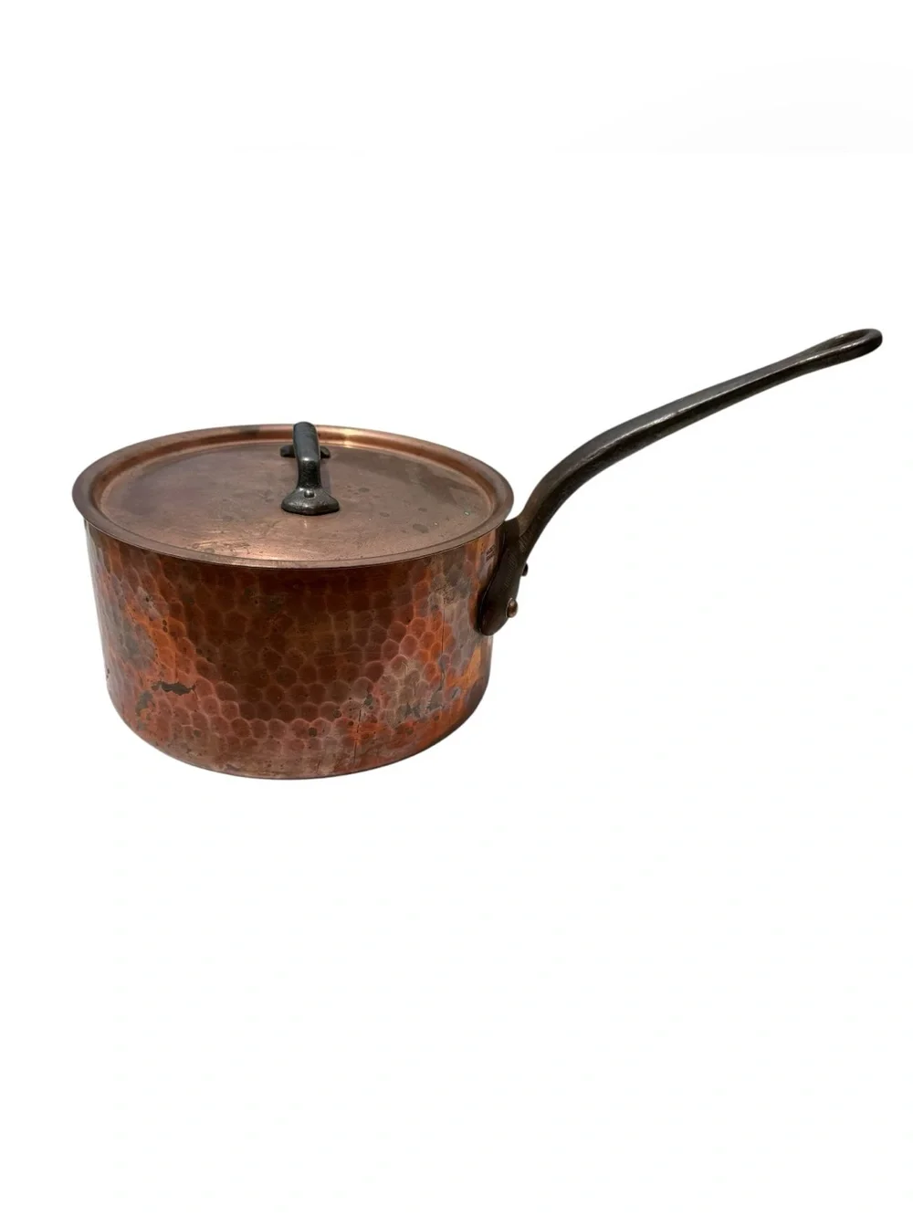 Vintage French Hammered Copper Saucepan Lid Cast Iron Handle Made France 8”
